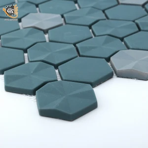 CNK China wholesale green 3d glass mosaic hexagon tile backsplash