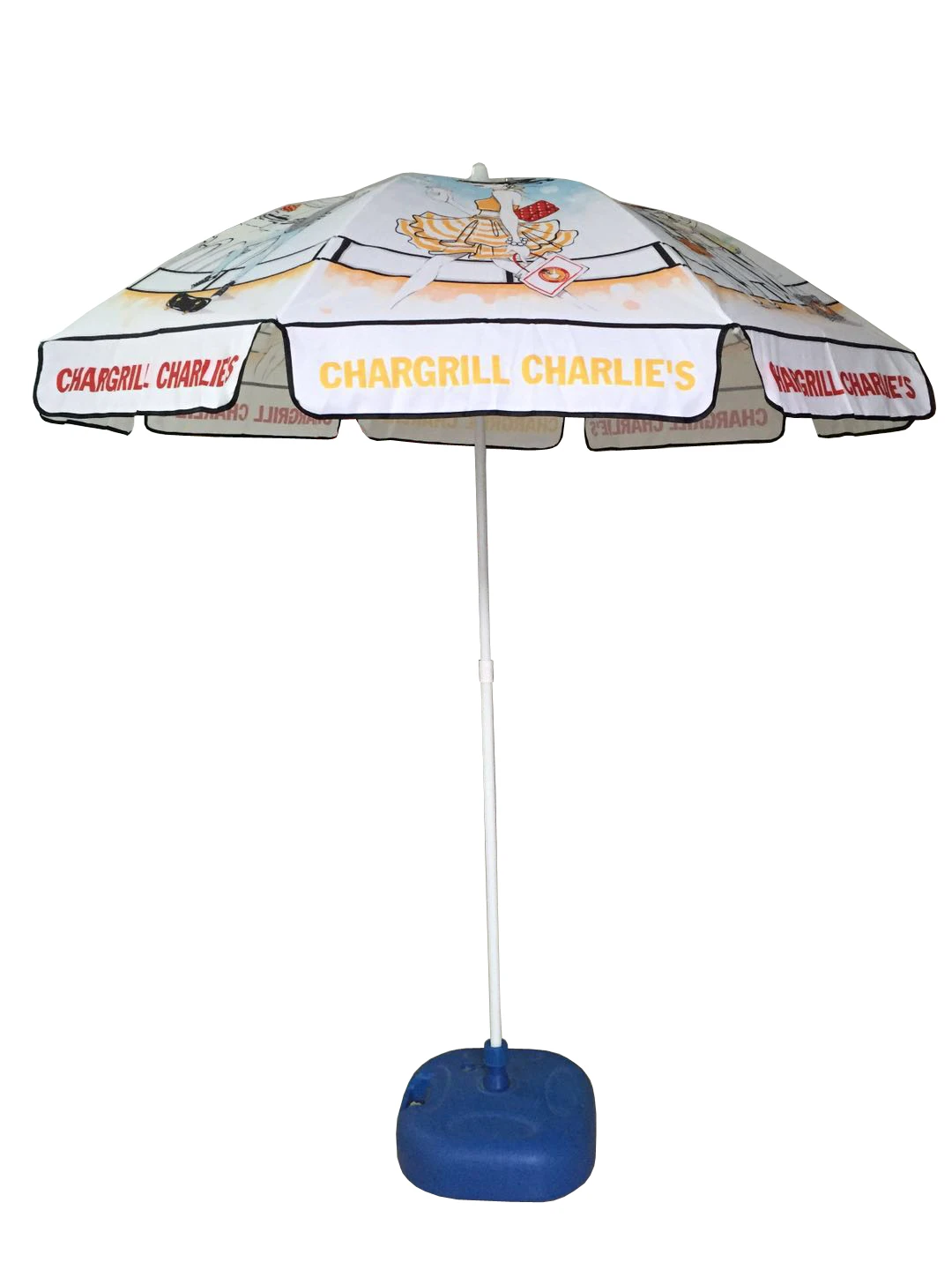 Colorful design high quality 2m steel frame beach umbrella parasol with base in sand