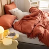 Cotton Pom Pom Duvet Cover In Rust Orange With 2 Pillow Case Softened Stonewashed Cotton Wedding Duvet Cover Coconut Button