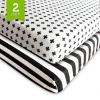 Crib Sheet Fitted Jersey Cotton (2 Pack) Black, White, Stripes, Cross