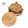 Custom Laser Engraved Bamboo Coaster Set with Holder, Promotional Business Gift Bamboo Coaster round shape