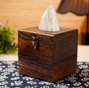 Custom logo burnt effect wooden boxes for tissue, hinged lid tissue boxes wood