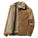 Custom Logo Winter High Quality Plus Size Corduroy Coat Mens Thick Sherpa Fleece Jacket with Button Pockets