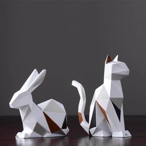 Custom Tabletop Ornament Geometric Cartoon Rabbit Statue Cat figurine Craft for Home Decor