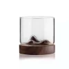 Custom Whiskey Glass Mountain wooden base Tea glass wood glass cup