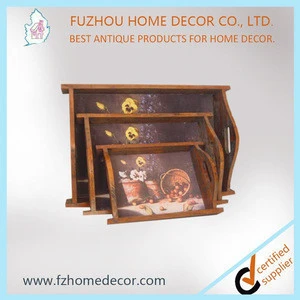 Custom white Metal tray with strip wood base in cheap price