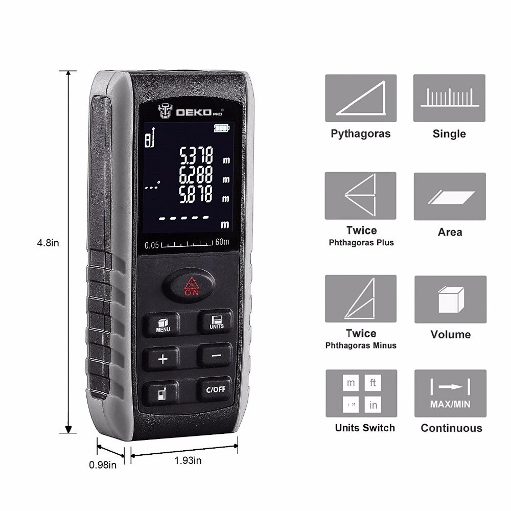 DEKO LRE521-70M Handheld Mini Laser Distance Meter Laser Rangefinder Laser Tape Range Finder Distance Meter Measure