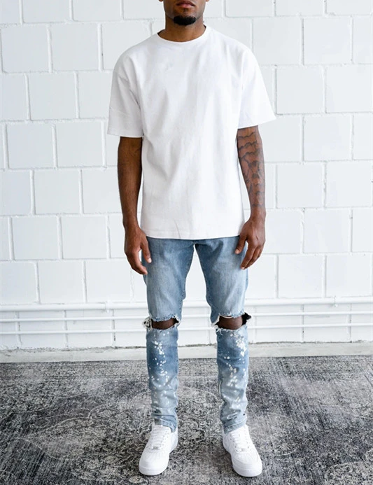Denim innovative spray ripped distressed design jeans classic skinny mens jeans denim