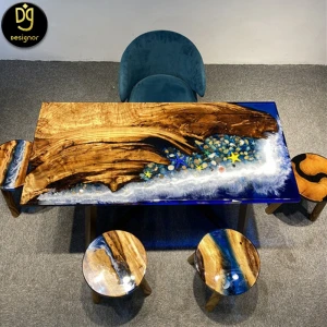 DG modern designs dining room furniture set with 6 chairs luxury walnut  live edge resin epoxy solid wooden dining table