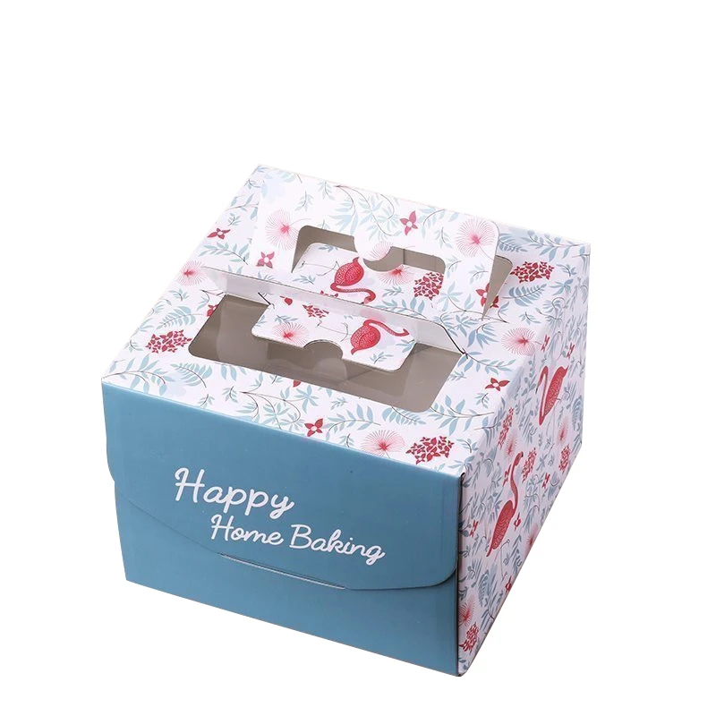 Eco custom paper cake packaging boxes with windows and handle
