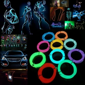 EL Wire LED Glow Light Colorful 1M 3.28ft Rope tape Cable Strip Neon Lights Shoes Clothing Car waterproof strip Lights DIY