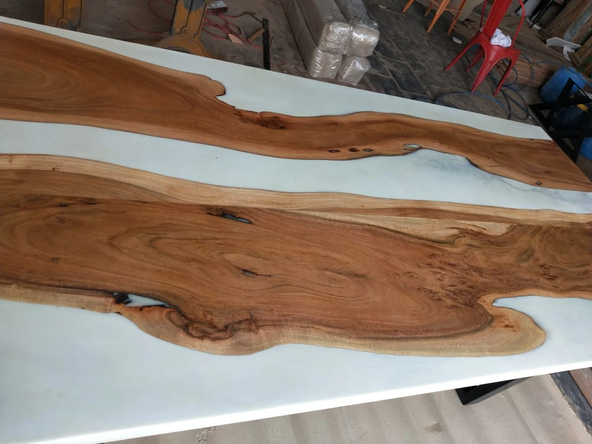 Epoxy resin table of acacia natural edge solid wood ,Walnut Suar Inlay river dining table
