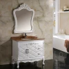 European antique style carving floor mounted bathroom cabinet vanity with marble stone sink luxury pvc mirror vanity cabinet