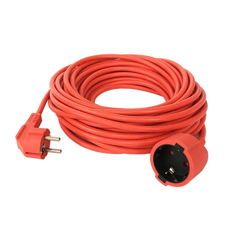 European vde approval 20M 50M 16a 250v eu 3 pin electrical plug orange ac power extension cord