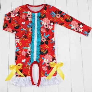 Factory custom soft organic cotton long sleeve baby clothing red floral