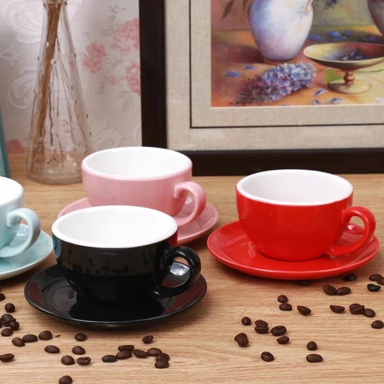Factory manufacturers custom 250ml coffee embossed ceramic coffee cup and saucer with handle