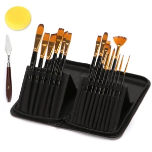 Factory Quality Oil Paint Artist Brushes Wholesale 17Pcs Set Artist Paint Brush Set With Canvas Bag