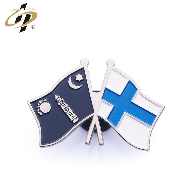 Factory supply directly double flags soft enamel souvenir metal lapel pins