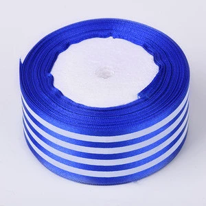 Factory Wholesale Blue And White Striped Polyester Gift Ribbon