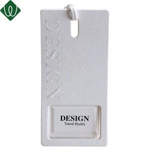 Fancy Custom Garment Tag Logo Printing Paper Embossed Hangtag with String for Clothing