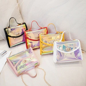 Fashion Colorful Lady Shoulder Laser Bag Handbags Purse Chain Jelly PVC Crossbody Messenger Bags for Women