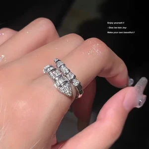 Fashion Jewellery S925 Sterling Silver Adjustable Cubic Zirconia Luxury Wedding Snake Rings For Women