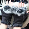 Fashion Rabbit Fur Gloves Women Skull silvery Sequins Soft Warm Material Outdoor  Half Finger Mittens Gloves