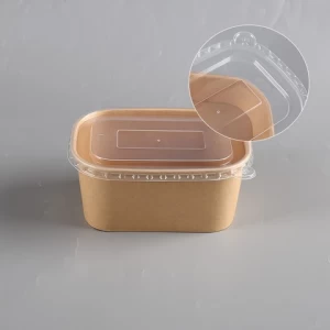 Fast Delivery Eco Friendly Kraft Paper Packaging Disposable Food Box With Clear PP Plastic Lid