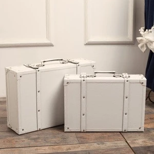 faux leather suitcase 2 pieces set MDF white vintage style luggage