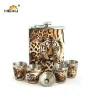 FDA novelty stainless steel tiger leather embossing wrap hip flask