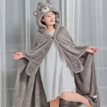 flannel fleece fabric grey throw blanket animal shape hooded blanket for adults