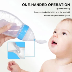 Food Grade Silicone Food Feeding Training Bottle Squeeze Baby Feeding Bottle Spoon