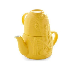 Food-grade yellow embossed pattern ceramic tea for one teapot set