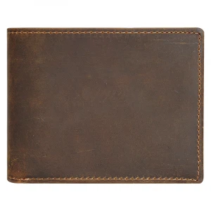Free Sample Custom Brown Genuine Leather Wallet Men Bifold Wallet With Cash Money Clip For Men