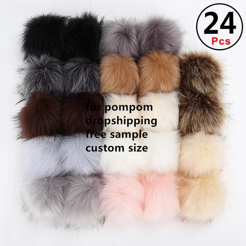 Free samples Custom color size Factory wholesale fake fox fur pompom faux raccoon fur pom ball with snap