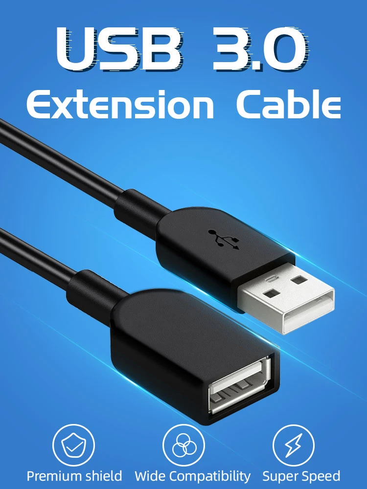 Free Samples USB Extension Cable Fast Charging Pure Copper cords Usb A Male To A Female Usb Extension Cable