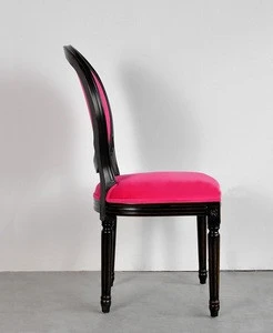 French Style New Classic Pink Velvet Side Chair/ Retro Provincial Style Wooden Hand Carved Dining chair/ Antique Finishing Chair
