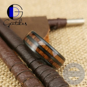 Gentdes Jewelry Wood Ring Walnut Inlay Resin Outside Wedding Band