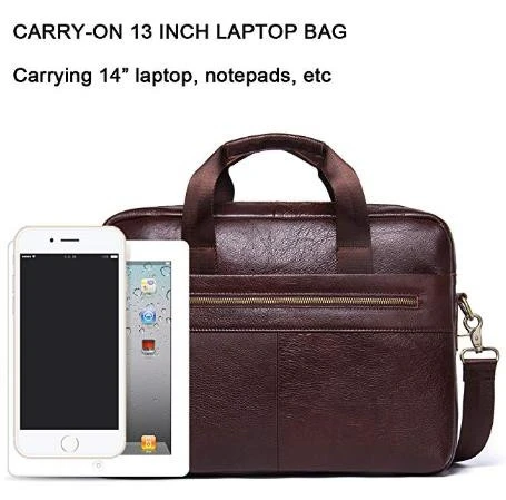 Genuine Leather 14&quot; Men&#x27;s Shoulder Bag Laptop Briefcase