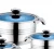 Import German hot sell 50 pcs stainless steel wide edge thermometer knob induction cooking ware pot  cookware set  blue glass lid from China