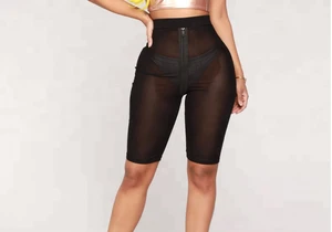 Girls nightclub  shorts  2018 new design Black perspective tight-fitting sexy mesh five-point shorts
