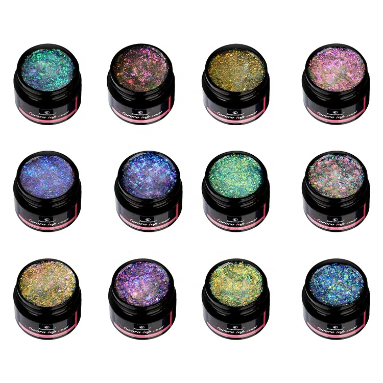 Glittery magic gel polish free samples soak off uv nail gel aurora top coat gel