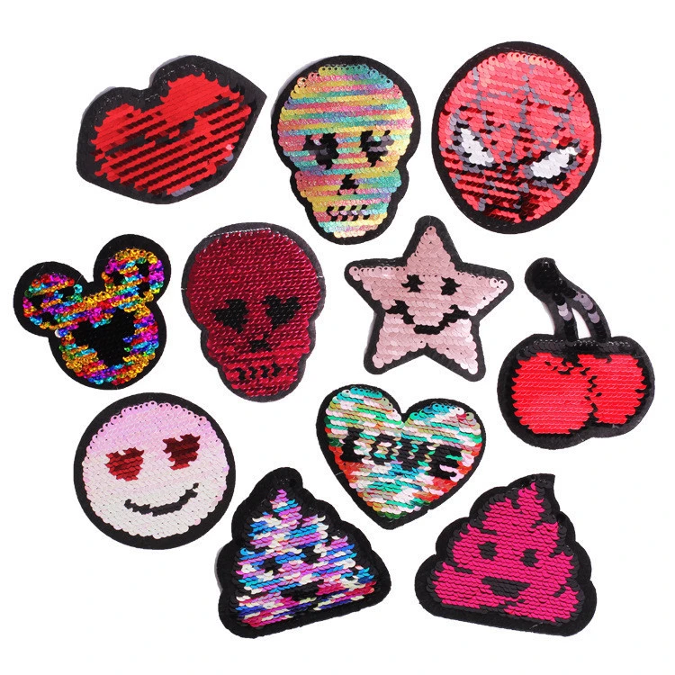 Good quality sells many shapes/colors shiny sequins popular fashion style PVC patches.