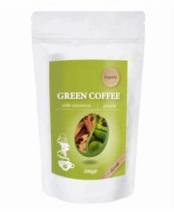 Ground Raw Decaf Green Coffee With Cinnamon Vegan And Gluten Free Certified Organic | Private Label | Made In EU