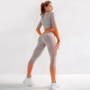 gym shorts 2021 Gradient Color Leggings Compression Custom Logo Womens Plus Size Long Sleeve Fitness Apparel Seamless Set