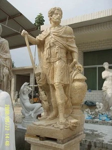 Hand carved Yellow Travertine stone Greek Warrior Sculpture