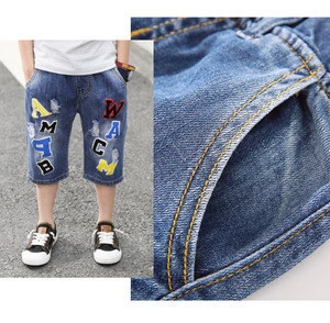 Hao Baby Summer Boy Paragraphs Of Tall Waist Recreational Style And Printing Letters Of Cropped Jeans