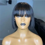 High Density Virgin Human Hair Short Bob Straight Hair Wigs 13*4 Lace Front Wig with Bangs