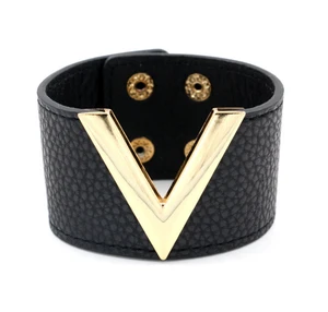 High Fashion Top Quality PU leather V shape Charm Wide Cuff Bracelet for Women