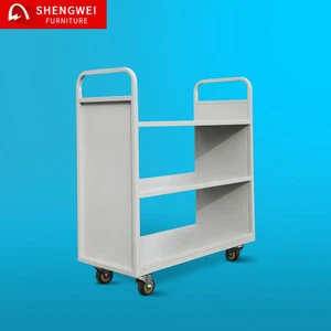 High quality 2015 new design cheap 2 tier steel ibrary book cart with wheels